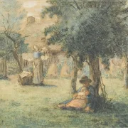 Frau hängt ihre Wäsche auf - 1853