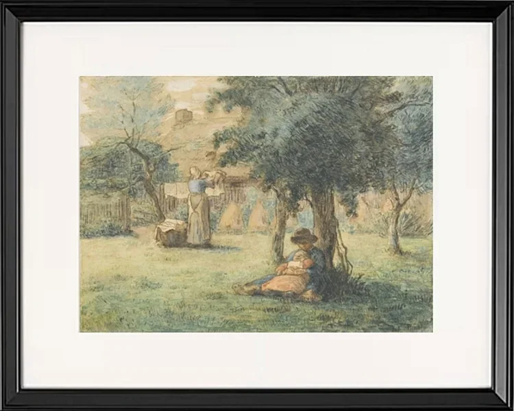 Frau hängt ihre Wäsche auf - 1853