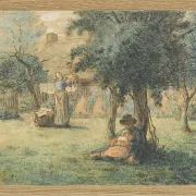 Frau hängt ihre Wäsche auf - 1853