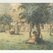 Frau hängt ihre Wäsche auf - 1853