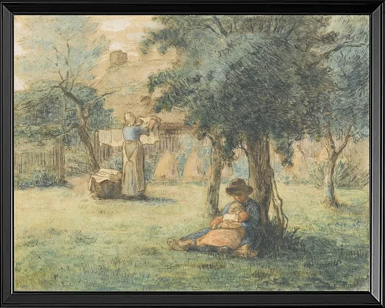 Frau hängt ihre Wäsche auf - 1853