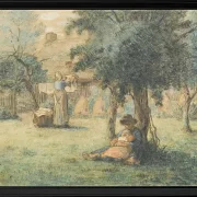 Frau hängt ihre Wäsche auf - 1853