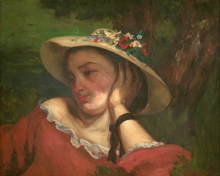 Frau mit Blumen auf ihrem Hut – 1857