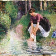 Frau wäscht ihre Füße in einem Bach – 1894