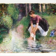 Frau wäscht ihre Füße in einem Bach – 1894