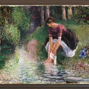 Frau wäscht ihre Füße in einem Bach – 1894