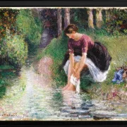 Frau wäscht ihre Füße in einem Bach – 1894