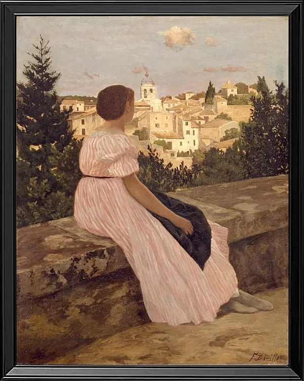 Frédéric Bazille - Das rosa Kleid 1867 | Giclée Kunstdruck gerahmt