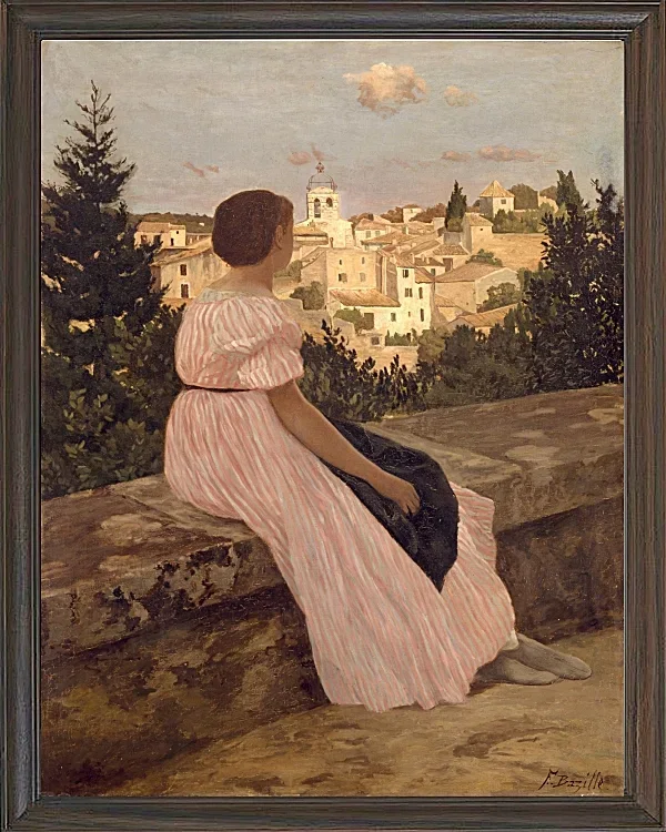 Frédéric Bazille - Das rosa Kleid 1867 | Giclée Kunstdruck gerahmt