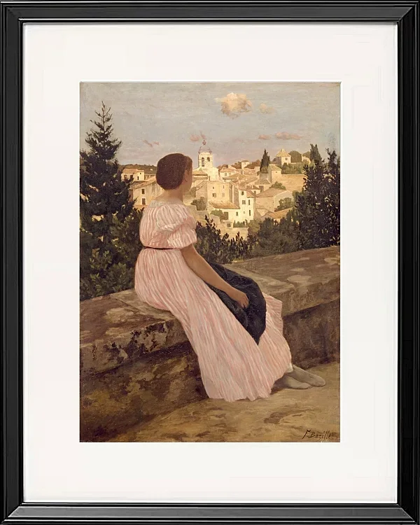 Frédéric Bazille - Das rosa Kleid 1867 | Giclée Kunstdruck gerahmt