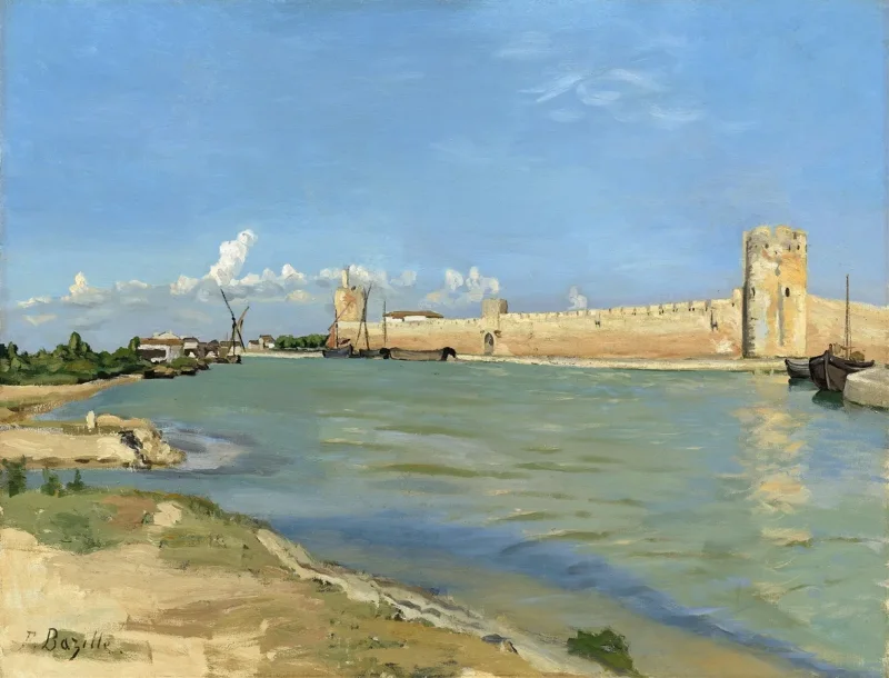 Frédéric Bazille - Die westlichen Stadtmauern von Aigues-Mortes 1867 | Giclée Kunstdruck gerahmt