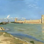Frédéric Bazille - Die westlichen Stadtmauern von Aigues-Mortes 1867 | Giclée Kunstdruck gerahmt