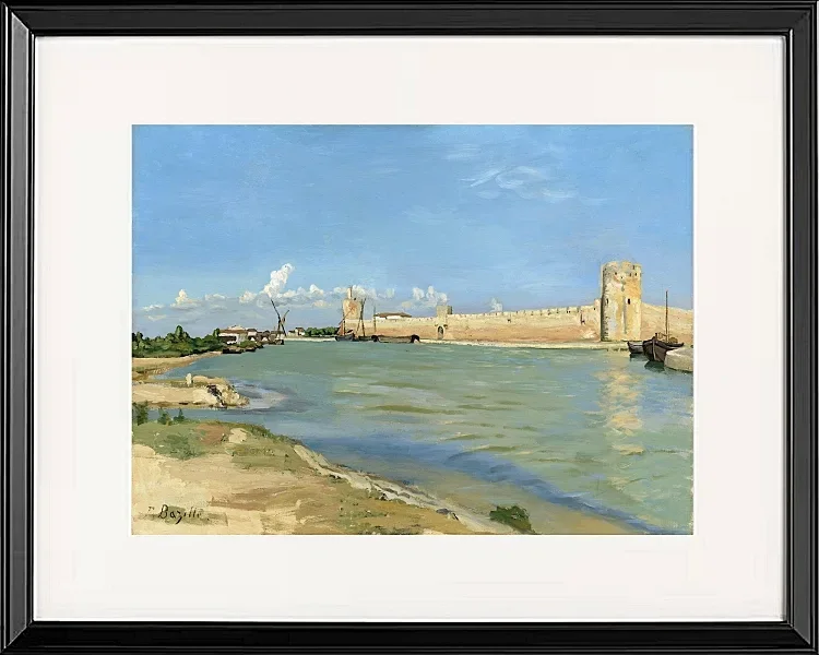Frédéric Bazille - Die westlichen Stadtmauern von Aigues-Mortes 1867 | Giclée Kunstdruck gerahmt