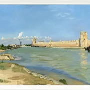 Frédéric Bazille - Die westlichen Stadtmauern von Aigues-Mortes 1867 | Giclée Kunstdruck gerahmt
