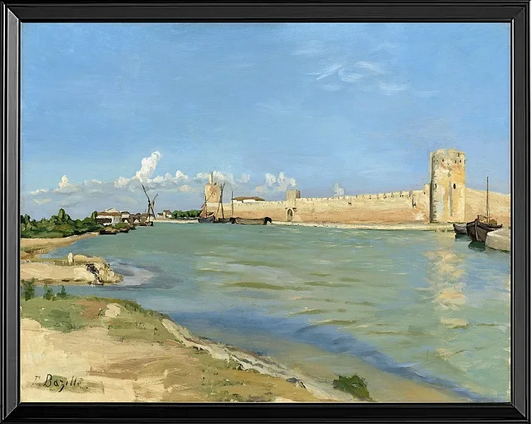 Frédéric Bazille - Die westlichen Stadtmauern von Aigues-Mortes 1867 | Giclée Kunstdruck gerahmt