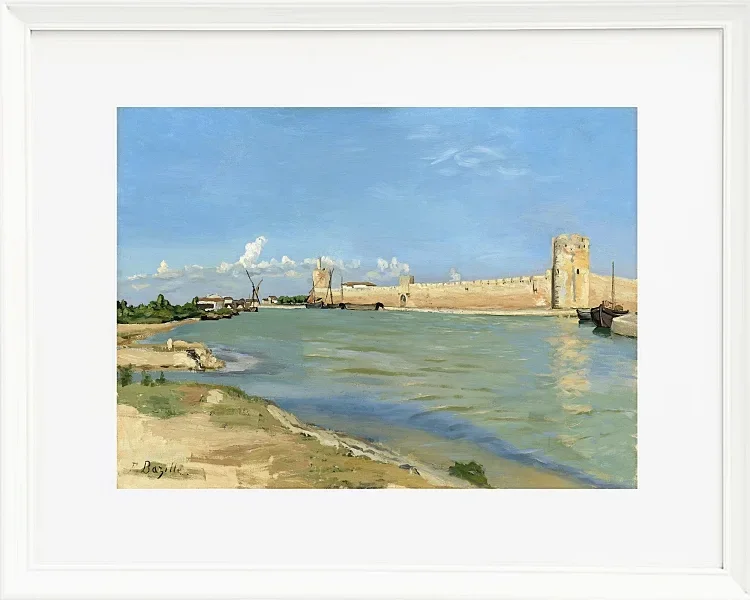 Frédéric Bazille - Die westlichen Stadtmauern von Aigues-Mortes 1867 | Giclée Kunstdruck gerahmt