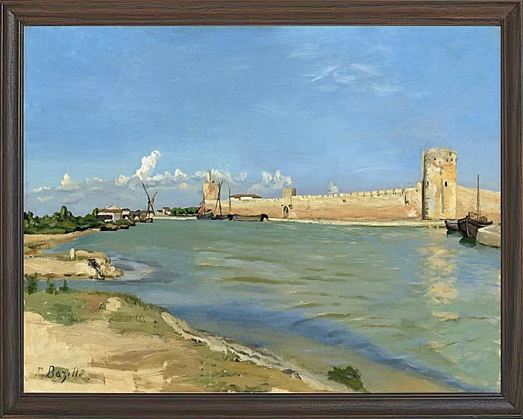 Frédéric Bazille - Die westlichen Stadtmauern von Aigues-Mortes 1867 | Giclée Kunstdruck gerahmt