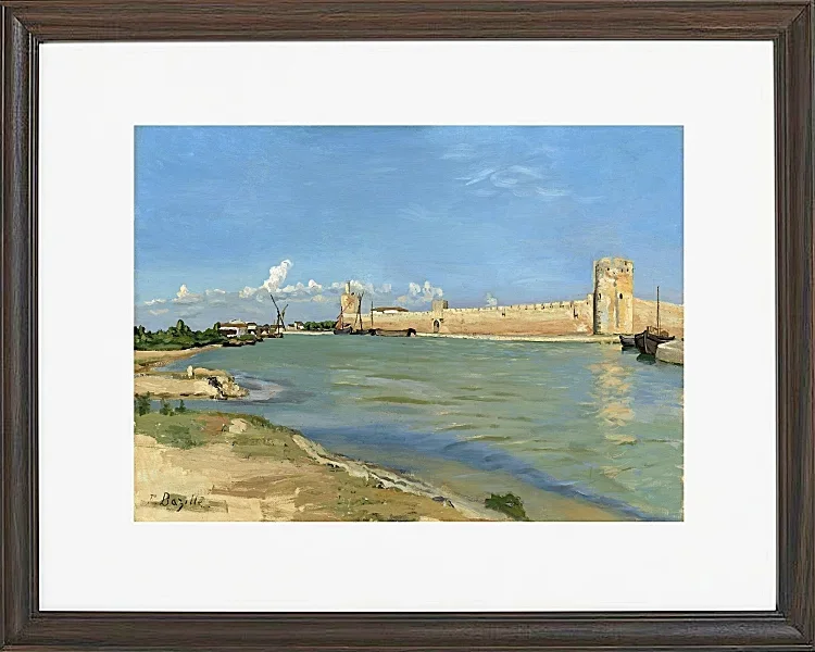 Frédéric Bazille - Die westlichen Stadtmauern von Aigues-Mortes 1867 | Giclée Kunstdruck gerahmt