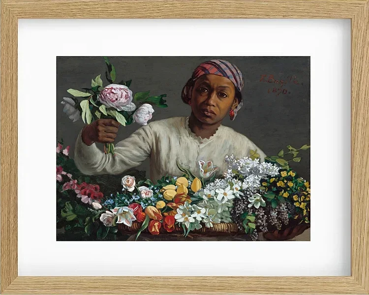Frédéric Bazille - Junge Frau mit Pfingstrosen 1870 | Giclée Kunstdruck gerahmt