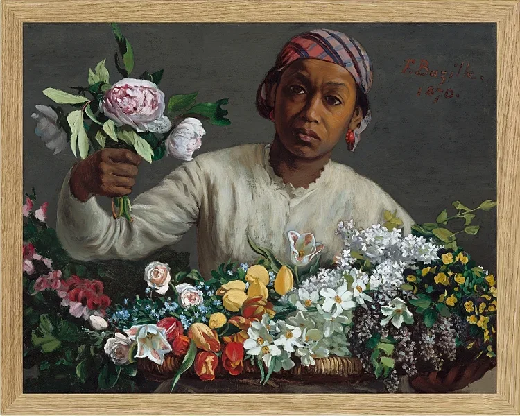 Frédéric Bazille - Junge Frau mit Pfingstrosen 1870 | Giclée Kunstdruck gerahmt