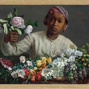 Frédéric Bazille - Junge Frau mit Pfingstrosen 1870 | Giclée Kunstdruck gerahmt