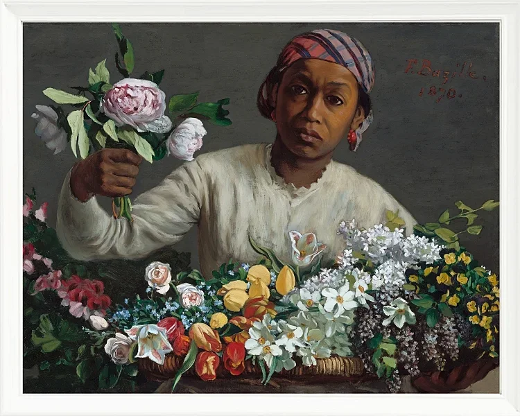 Frédéric Bazille - Junge Frau mit Pfingstrosen 1870 | Giclée Kunstdruck gerahmt