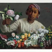 Frédéric Bazille - Junge Frau mit Pfingstrosen 1870 | Giclée Kunstdruck gerahmt