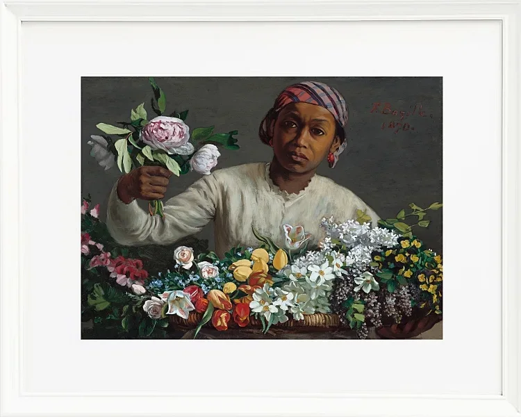 Frédéric Bazille - Junge Frau mit Pfingstrosen 1870 | Giclée Kunstdruck gerahmt
