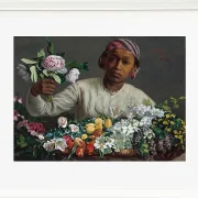 Frédéric Bazille - Junge Frau mit Pfingstrosen 1870 | Giclée Kunstdruck gerahmt