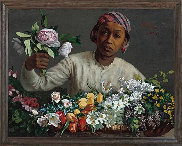 Frédéric Bazille - Junge Frau mit Pfingstrosen 1870 | Giclée Kunstdruck gerahmt