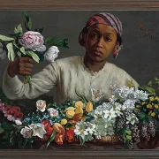 Frédéric Bazille - Junge Frau mit Pfingstrosen 1870 | Giclée Kunstdruck gerahmt