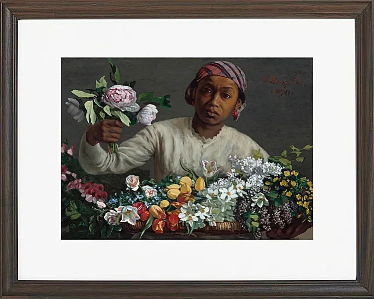 Frédéric Bazille - Junge Frau mit Pfingstrosen 1870 | Giclée Kunstdruck gerahmt