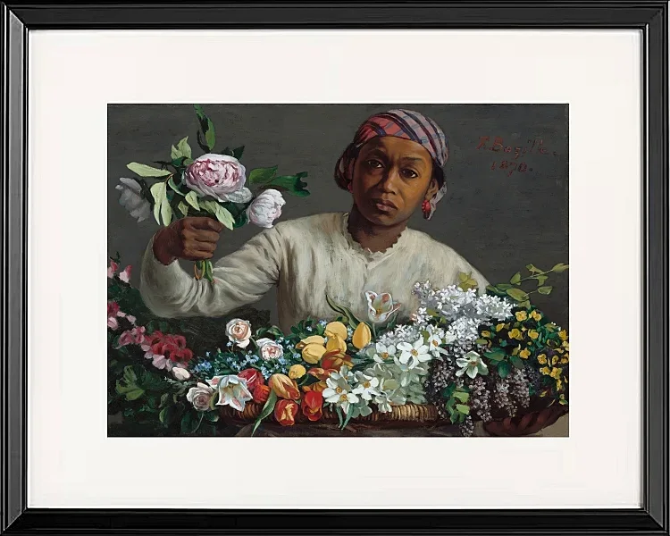 Frédéric Bazille - Junge Frau mit Pfingstrosen 1870 | Giclée Kunstdruck gerahmt