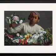 Frédéric Bazille - Junge Frau mit Pfingstrosen 1870 | Giclée Kunstdruck gerahmt