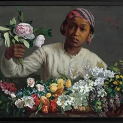 Frédéric Bazille - Junge Frau mit Pfingstrosen 1870 | Giclée Kunstdruck gerahmt