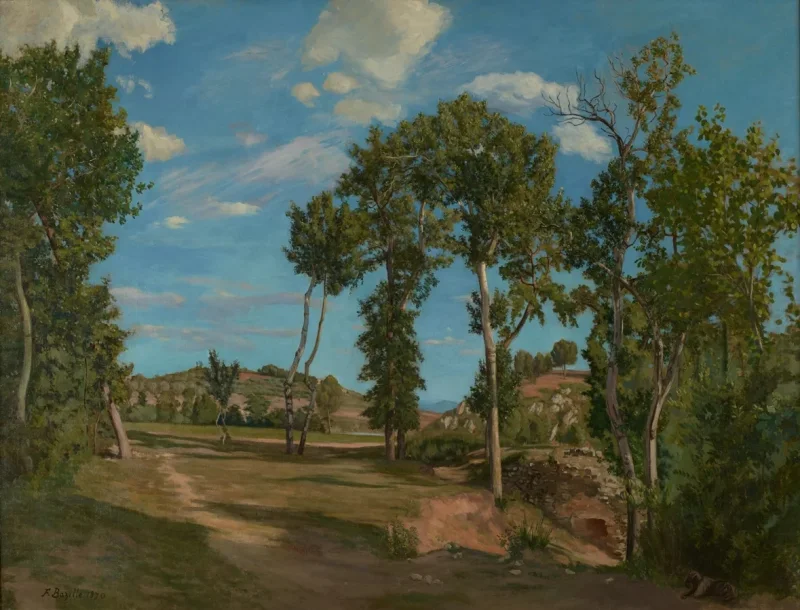 Frédéric Bazille - Landschaft am Fluss Lez 1870 | Giclée Kunstdruck gerahmt