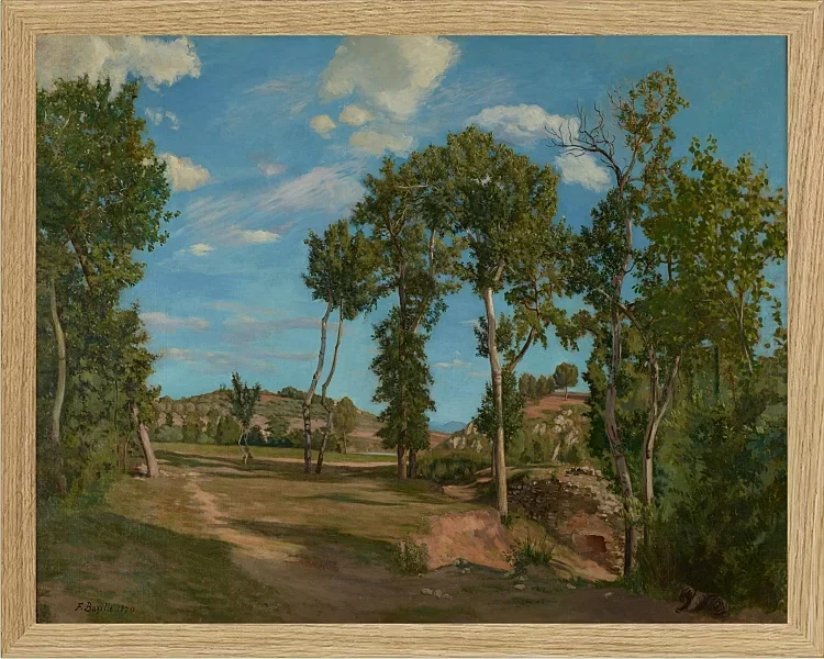 Frédéric Bazille - Landschaft am Fluss Lez 1870 | Giclée Kunstdruck gerahmt