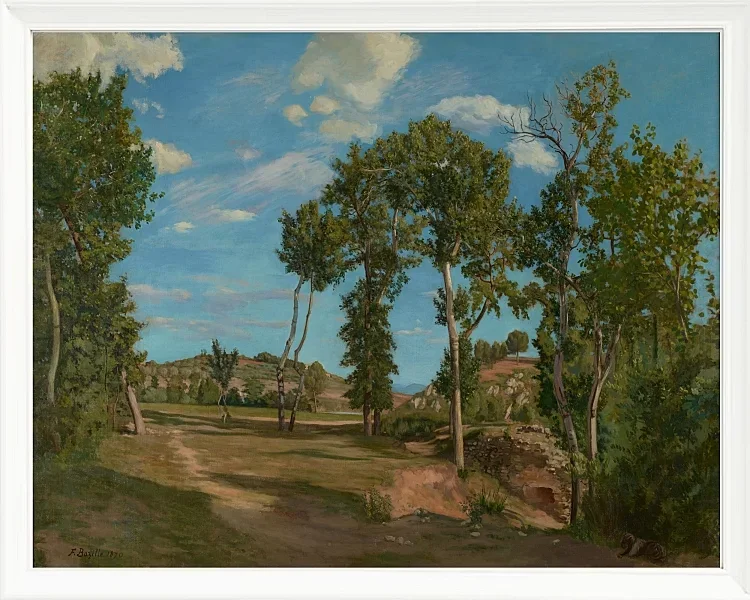 Frédéric Bazille - Landschaft am Fluss Lez 1870 | Giclée Kunstdruck gerahmt