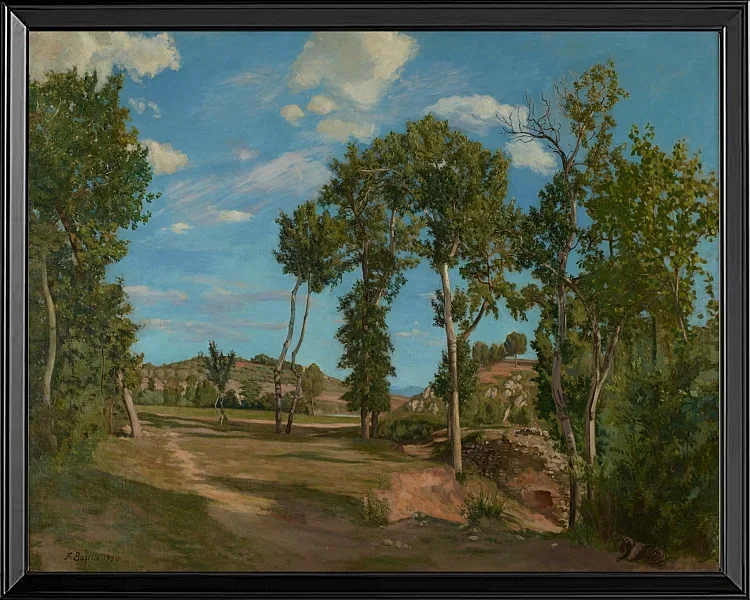 Frédéric Bazille - Landschaft am Fluss Lez 1870 | Giclée Kunstdruck gerahmt