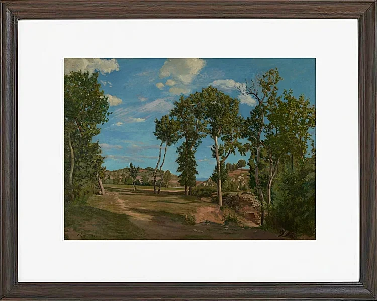 Frédéric Bazille - Landschaft am Fluss Lez 1870 | Giclée Kunstdruck gerahmt