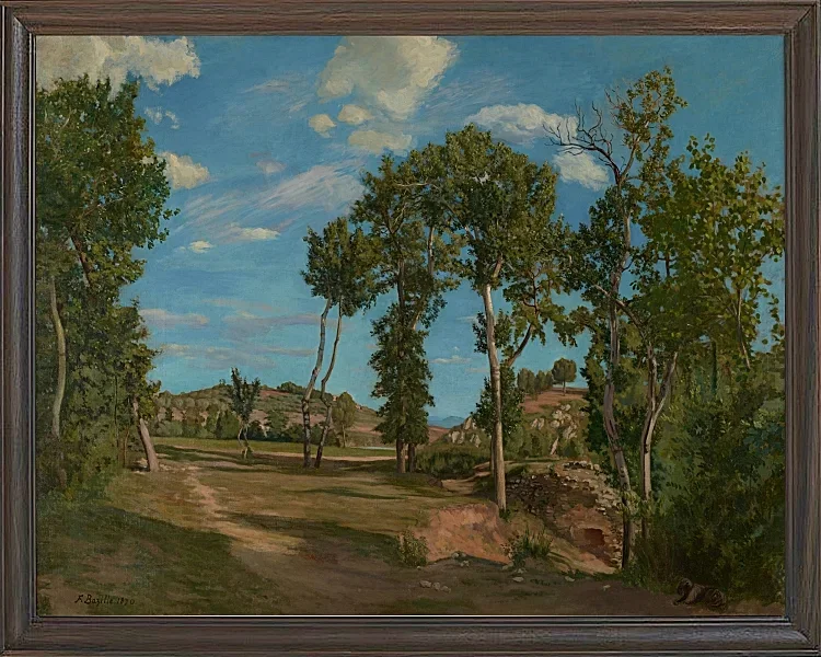 Frédéric Bazille - Landschaft am Fluss Lez 1870 | Giclée Kunstdruck gerahmt