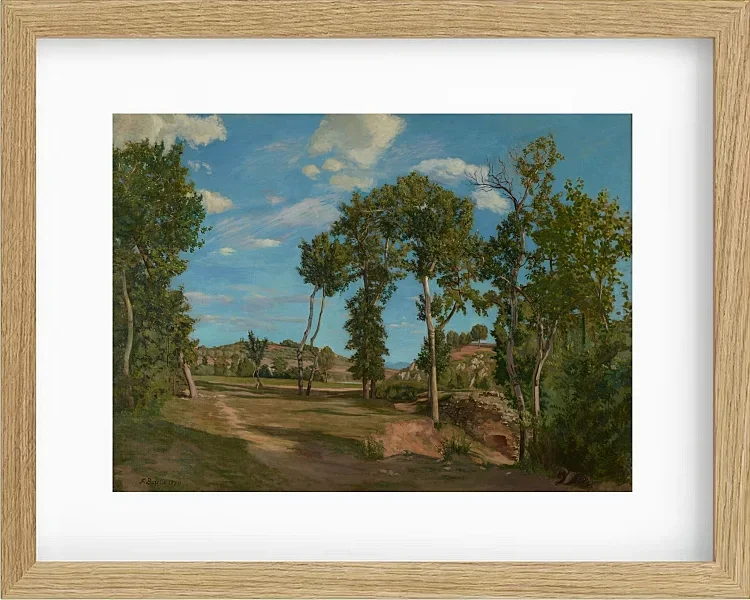 Frédéric Bazille - Landschaft am Fluss Lez 1870 | Giclée Kunstdruck gerahmt