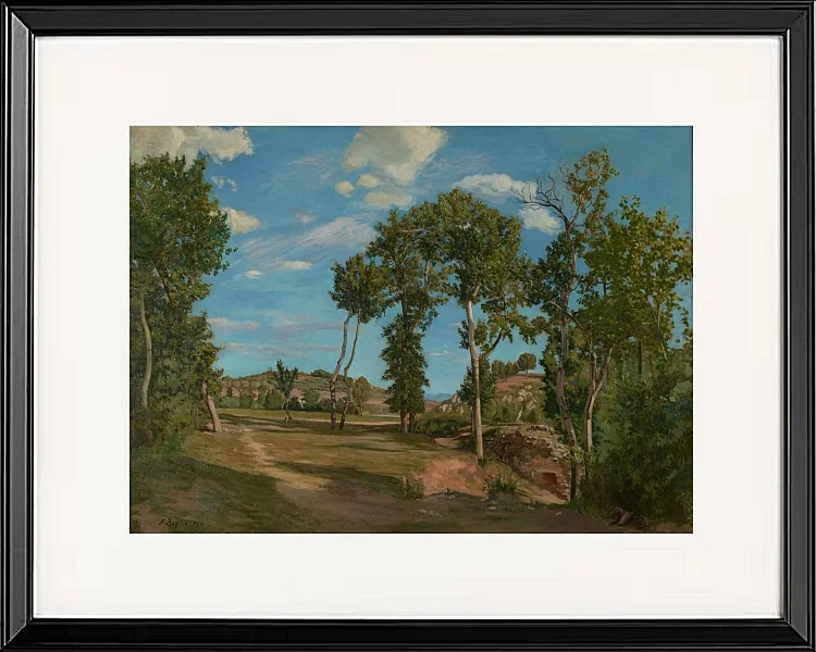 Frédéric Bazille - Landschaft am Fluss Lez 1870 | Giclée Kunstdruck gerahmt