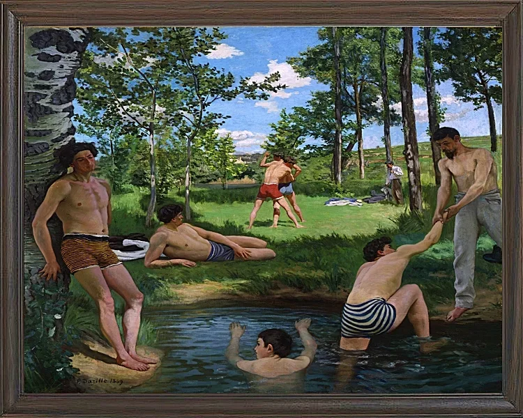 Frédéric Bazille - Sommerszene 1869 | Giclée Kunstdruck gerahmt