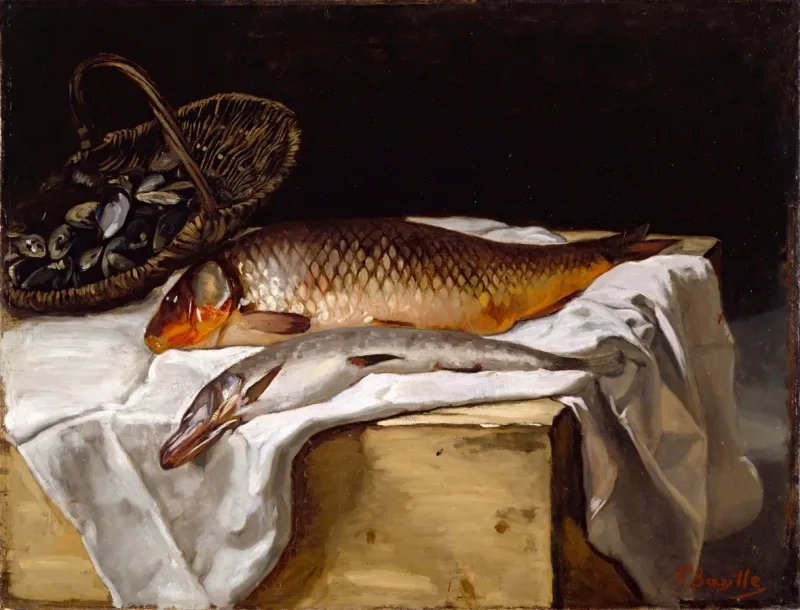 Frédéric Bazille - Stillleben mit Fisch 1866 | Giclée Kunstdruck gerahmt