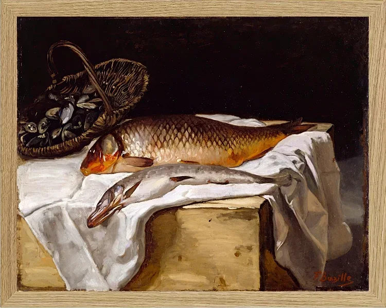 Frédéric Bazille - Stillleben mit Fisch 1866 | Giclée Kunstdruck gerahmt