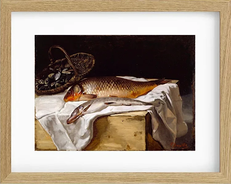 Frédéric Bazille - Stillleben mit Fisch 1866 | Giclée Kunstdruck gerahmt