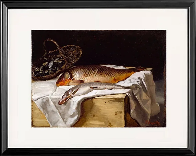 Frédéric Bazille - Stillleben mit Fisch 1866 | Giclée Kunstdruck gerahmt