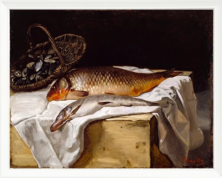 Frédéric Bazille - Stillleben mit Fisch 1866 | Giclée Kunstdruck gerahmt