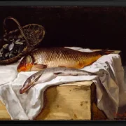 Frédéric Bazille - Stillleben mit Fisch 1866 | Giclée Kunstdruck gerahmt